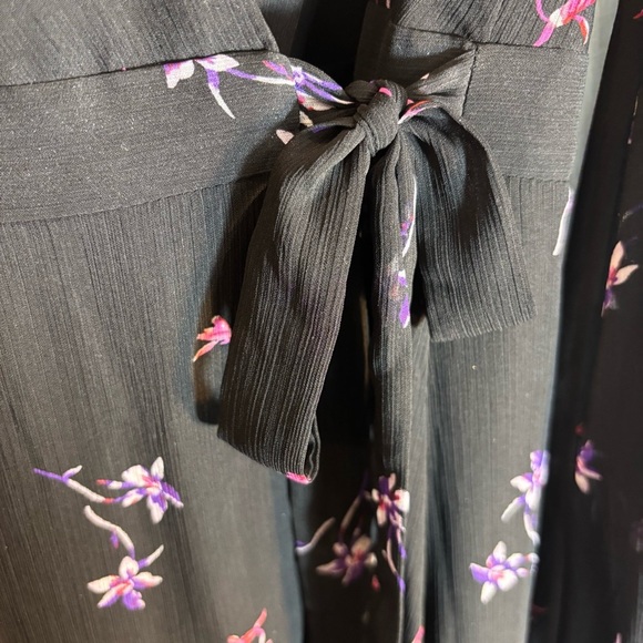 BANANA REPUBLIC Sz 8 Floral Faux Wrap Maxi Dress Ruffle Balloon Sleeve Sheer - Picture 6 of 13